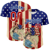 Maxcorners Custom White Red-Blue 3D American Flag Premium Baseball Jersey LM0210