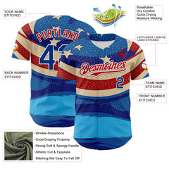 Maxcorners Custom White Royal-Fire Red 3D Retro American Flag Salute Premium Baseball Jersey LM0210