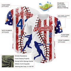 Maxcorners Custom White Royal-Red 3D American Flag Baseball Jersey LM0210
