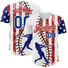 Maxcorners Custom White Royal-Red 3D American Flag Authentic Baseball Jersey
LM0609