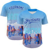 Maxcorners Custom Blue Thunder Blue-White 3D Pattern Design Boston Cityscape Skyline Premium Baseball Jersey LM0210