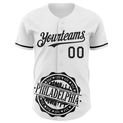 Maxcorners Custom White Black 3D Pattern Design Philadelphia Cityscape Liberty Bell Premium Baseball Jersey LM0210