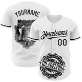 Maxcorners Custom White Black 3D Pattern Design Philadelphia Cityscape Liberty Bell Premium Baseball Jersey LM0210