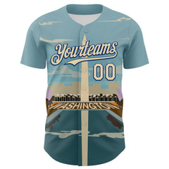 Maxcorners Custom Blue Cream-Royal 3D Pattern Design Washington Cityscape Skyline Premium Baseball Jersey LM0210