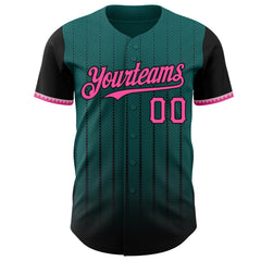 Maxcorners Custom Teal Pink-Black 3D Pattern Design Gradient Geometric Shape Premium Baseball Jersey LM0210