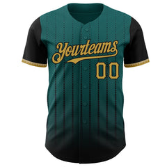 Maxcorners Custom Teal Old Gold-Black 3D Pattern Design Gradient Geometric Shape Premium Baseball Jersey LM0210