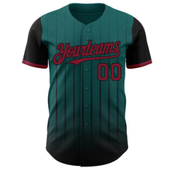 Maxcorners Custom Teal Crimson-Black 3D Pattern Design Gradient Geometric Shape Premium Baseball Jersey LM0210