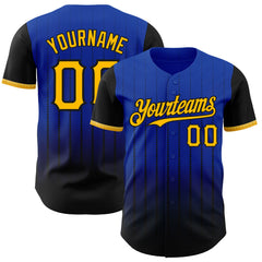 Maxcorners Custom Thunder Blue Gold-Black 3D Pattern Design Gradient Geometric Shape Premium Baseball Jersey LM0210