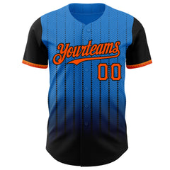 Maxcorners Custom Electric Blue Orange-Black 3D Pattern Design Gradient Geometric Shape Premium Baseball Jersey LM0210