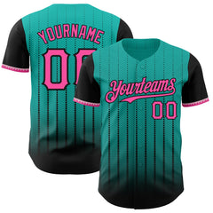 Maxcorners Custom Aqua Pink-Black 3D Pattern Design Gradient Geometric Shape Premium Baseball Jersey LM0210