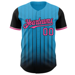 Maxcorners Custom Sky Blue Pink-Black 3D Pattern Design Gradient Geometric Shape Premium Baseball Jersey LM0210