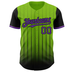 Maxcorners Custom Neon Green Purple-Black 3D Pattern Design Gradient Geometric Shape Premium Baseball Jersey LM0210