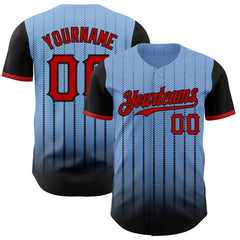 Maxcorners Custom Light Blue Red-Black 3D Pattern Design Gradient Geometric Shape Premium Baseball Jersey LM0210