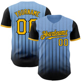 Maxcorners Custom Light Blue Gold-Black 3D Pattern Design Gradient Geometric Shape Premium Baseball Jersey LM0210