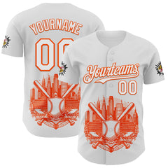 Maxcorners Custom White Orange 3D Urban City Edition Sports Premium Baseball Jersey LM0210