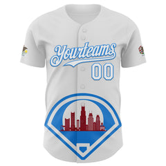 Maxcorners Custom White Electric Blue-Red 3D Urban City Edition Sports Premium Baseball Jersey LM0210
