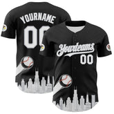 Maxcorners Custom Black White-Gray 3D Urban City Edition Sports Premium Baseball Jersey LM0210