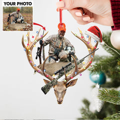 Maxcorners Personalized Hunting Aclyric Christmas Ornament Custom Photo Deer Antler Gift for Hunters LM0110
