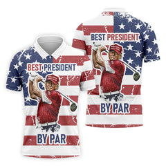 Maxcorners Best President By Par Men's Golf Polo Shirt, Funny Trump Shirt, Christmas Golf Gift LM0509