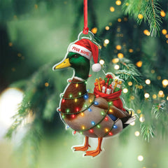 Maxcorners Funny Christmas Duck Acrylic Ornament – Mallard Santa with Lights and Gifts, Personalized Holiday Decoration for Duck Lovers, Unique Hunter Christmas Gift