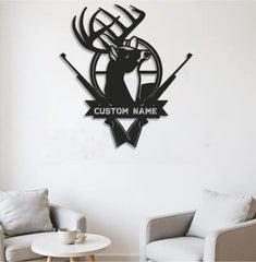 Maxcorners Personalized Deer Hunting Metal Sign WITH LED/WITHOUT LED - Rustic Buck Wall Art with Rifles, Hunter Lodge Decor & Outdoor Cabin Sign LM0110