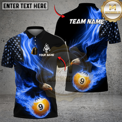 Maxcorners Billiards Ball 9 Eagle Flag Flame Personalized Name Shirt (4 Colors)