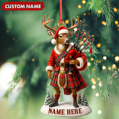 Maxcorners Personalized Scottish Deer Ornament, Custom Name Highland Bagpiper Christmas Decoration
LM0411