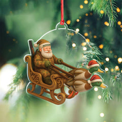Maxcorners Personalized Funny Santa Hunter Acrylic Ornament- Duck Hunting Christmas Wall Art, Santa Claus with Ducks Sleigh, Custom Hunter Gift for Men LM0411
