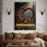 Maxcorners Deer Couple Rose Heart Forest Light Effect Personalized Name Canvas