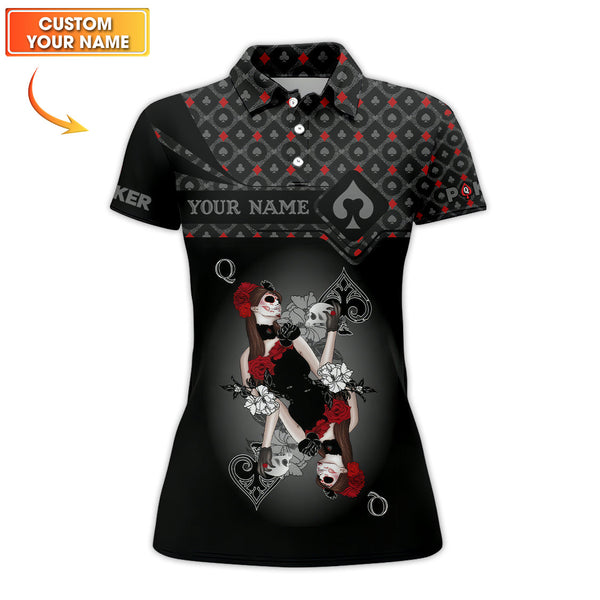 Men's Poker Shirt, Queen Of Spades Clothing Custom Name, Funny Poker T-Shirts