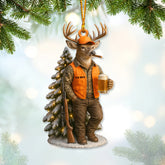 Maxcorners Deer Hunter Christmas Ornament, Custom Name Hunting Ornament, Beer & Buck Holiday Decor, Gift for Hunters and Outdoorsmen