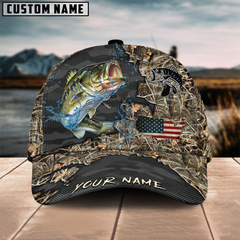 Maxcorners Bass Fishing American Flag Map Camo Pattern Personalized Cap