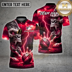 Maxcorners Bowling Shirts Gorilla Demon Skull Lightning Design Multi Options Personalized Name, Team Name 3D Shirt