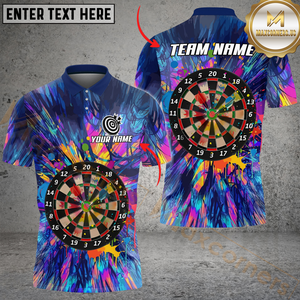 Maxcorners Darts Magic Art Multicolor Option Customized Name, Team Name 3D Polo Shirt