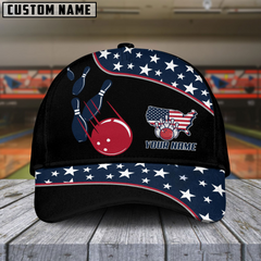 Maxcorners Bowling American Flag Multicolor Personalized Name 3D Cap