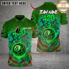 Maxcorners 420 Billiards Custom Polo – Green Tie Dye Smokin’ 8 Ball Pool Shirt