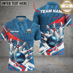 Maxcorners Bowling Patriot Strike Personalized Name Men And Women 3D Polo Shirt Custom Bowling Team Jersey (4 Colors)
