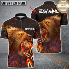 Maxcorners Fire Lion Bowling Jersey Multicolor Option Customized Name, Team Name 3D Polo Shirt