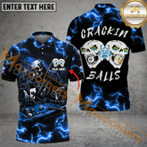 Maxcorners Billiard Skull Crackin Balls Multicolor Options Personalized Name 3D Polo Shirt (4 Colors)