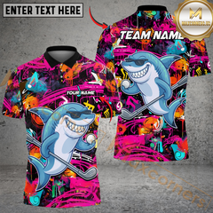 Maxcorners Shark Swing Graffiti Golf Polo Shirt, Customized Name & Team Name 3D Shirts (4 Colors)