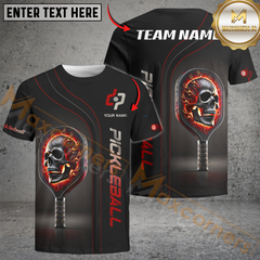 Maxcorners Pickleball Flaming Skull Paddle Custom Name & Team 3D Shirt (4 Colors)