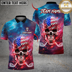 Maxcorners Patriotic Skull Golf Polo Shirt, Custom Name & Team Name Golf 3D Shirts