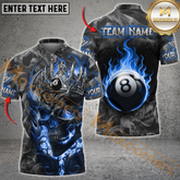 Maxcorners Billiard Skull Ball 8 Flame Multicolor Options Personalized Name, Team Name 3D Polo Shirt (4 Colors)