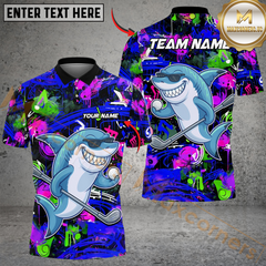 Maxcorners Shark Swing Graffiti Golf Polo Shirt, Customized Name & Team Name 3D Shirts (4 Colors)
