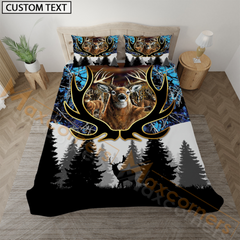 Maxcorners Deer Hunting Blue Camouflage Forest Pattern Bedding Set 3D All Over Printed