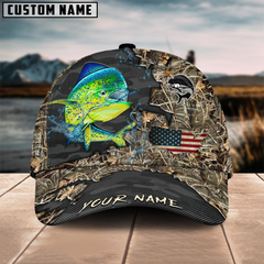 Maxcorners Mahi-Mahi Fishing American Flag Map Camo Pattern Personalized Cap