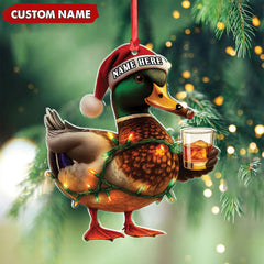 Maxcorners Personalized Funny Duck Smoking Acrylic Christmas OrnamentCustom Name Drinking Gift For Hunters LM0110