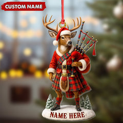 Maxcorners Personalized Scottish Deer Ornament, Custom Name Highland Bagpiper Christmas Decoration
LM0411