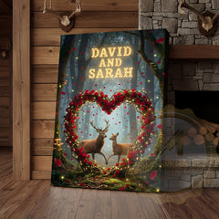 Maxcorners Enchanted Deer Couple Rose Heart Woodland Personalized Name Canvas