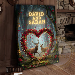 Maxcorners Enchanted Deer Couple Rose Heart Woodland Personalized Name Canvas